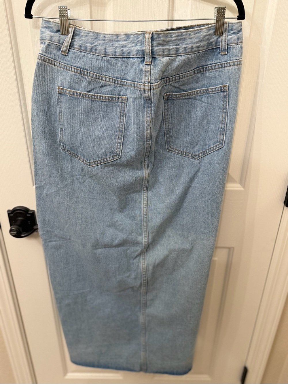 Mid-Rise Light Blue Denim Midi Skirt with Front Center Slit - Picture 6 of 6